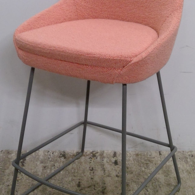Pink Upholstered Counter Stool with Gray Metal Legs