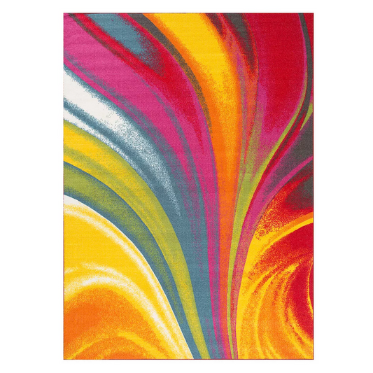 3'3" x 5' Modern Contemporary Waves Multicolored Non-slip Area Rug