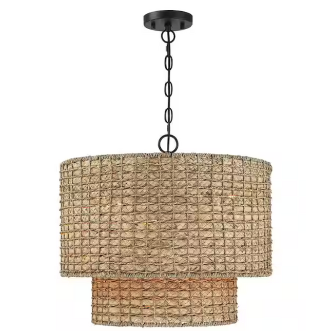 Elis 20 in. 4-Light Natural Rattan Traditional Drum Pendant