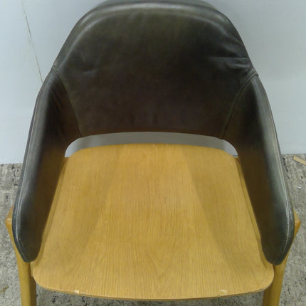 Wood Guest Chair with Green Faux Leather Backrest and Arms