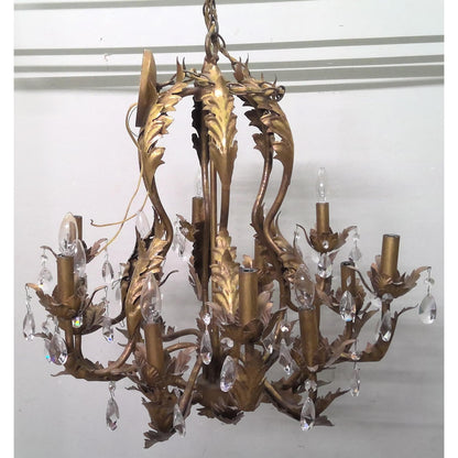 Ornate Leaf Chandelier with Crystals