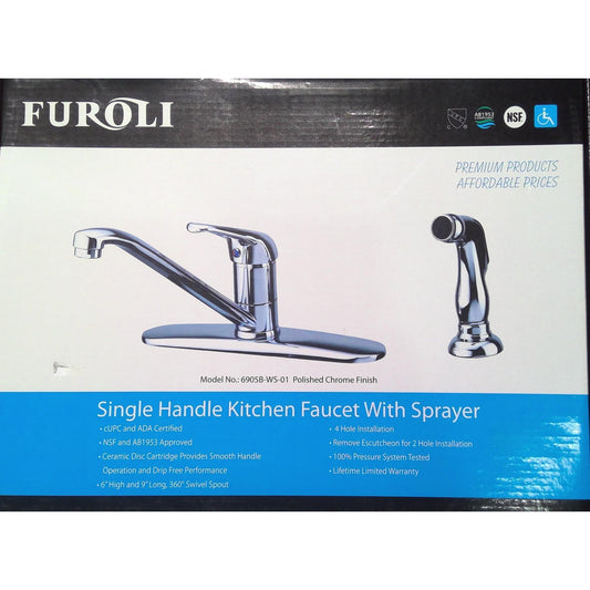 Furoli Siongle Handle Kitchen Faucet with Sprayer in Polished Chrome