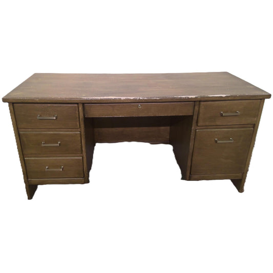 62" Vintage Wood Tanker Desk, front
