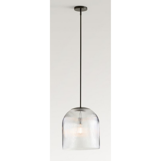 Large Ribbed Glass Pendant Light in Bronze