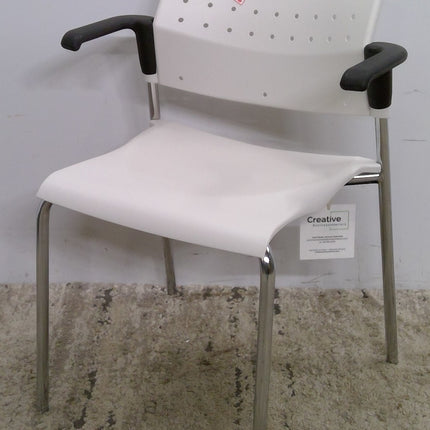 White Guest Chair with Black Arms and Metal Legs