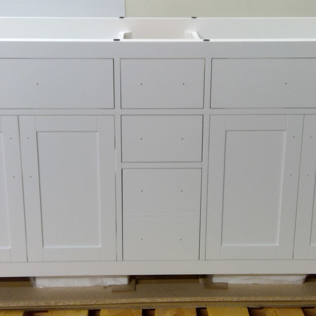 84" White Double Sink Vanity with White Quartz Top