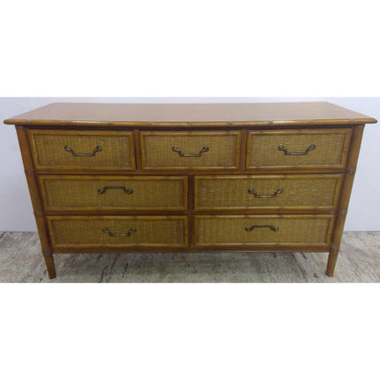 56" Dresser with Wicker Pattern Drawers