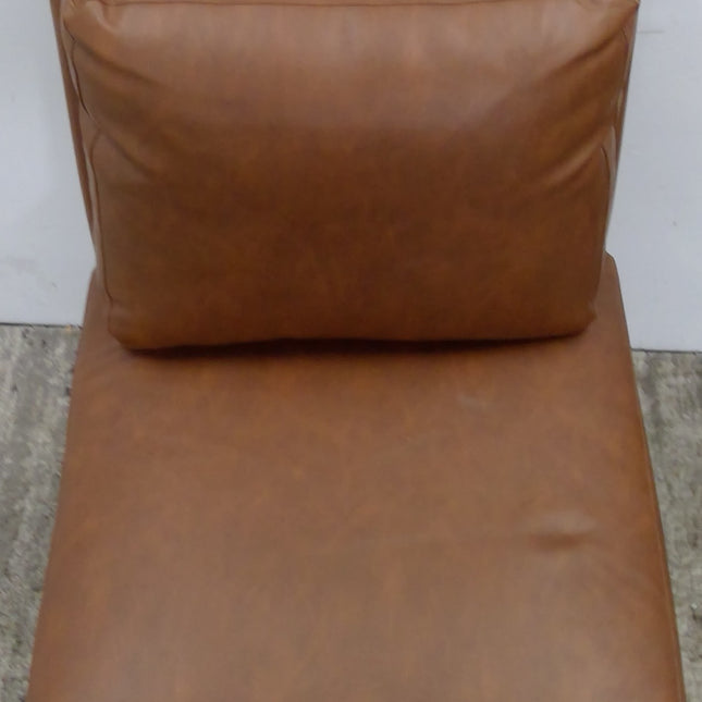 Brown Faux Leather Slipper Chair with Wood Legs