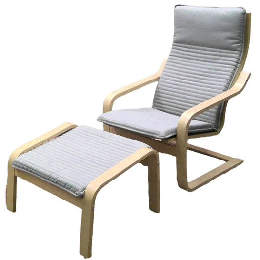 Birch-Veneered Armchair with Ottoman