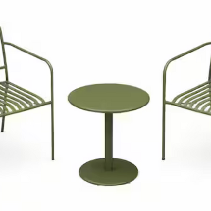 3-Piece Green Weather-Resistant Metal Patio Conversation Set with Round Side Table and 2 Chairs