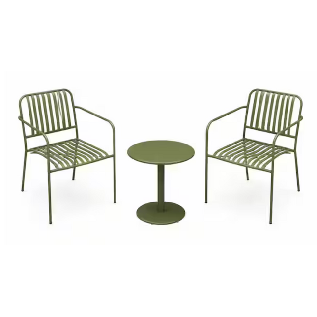 3-Piece Green Weather-Resistant Metal Patio Conversation Set with Round Side Table and 2 Chairs