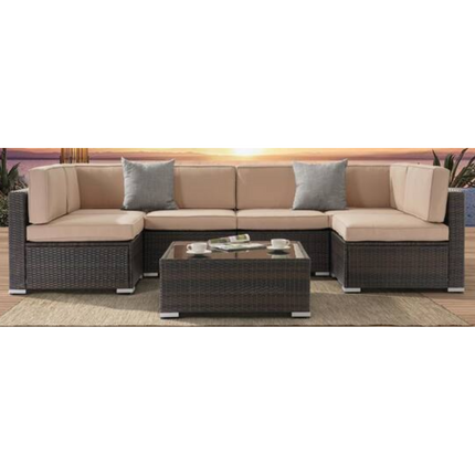 7-Pieces PE Rattan Wicker Outdoor Conversation Sofa Set