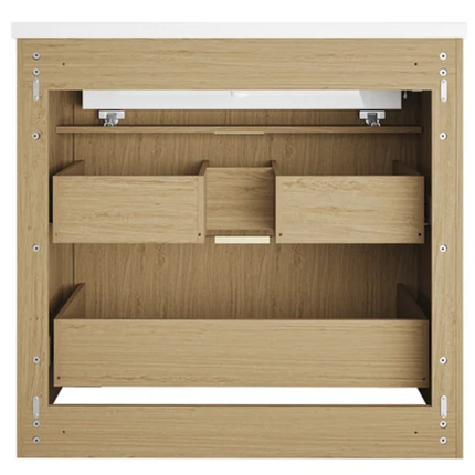 36" Grille Style Natural Oak Freestanding Bathroom Vanity with Sink and 2 Drawers