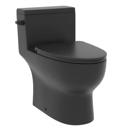 Concord 12 in. Rough in Size 1-Piece 1.28 GPF Single Flush Elongated Toilet in Black Seat Included