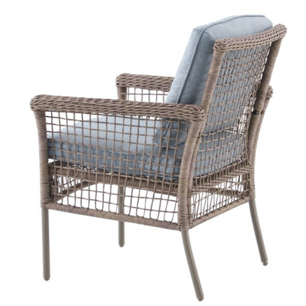 Woven Tan Metal Frame Stationary Dining Chair with Light Blue Cushioned Seat (Added 07/30/2026)