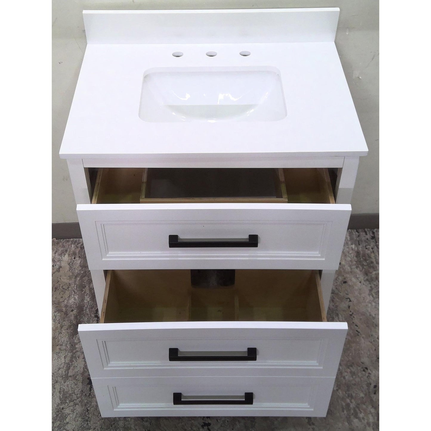 30" White Vanity with White Engineered Stone Top