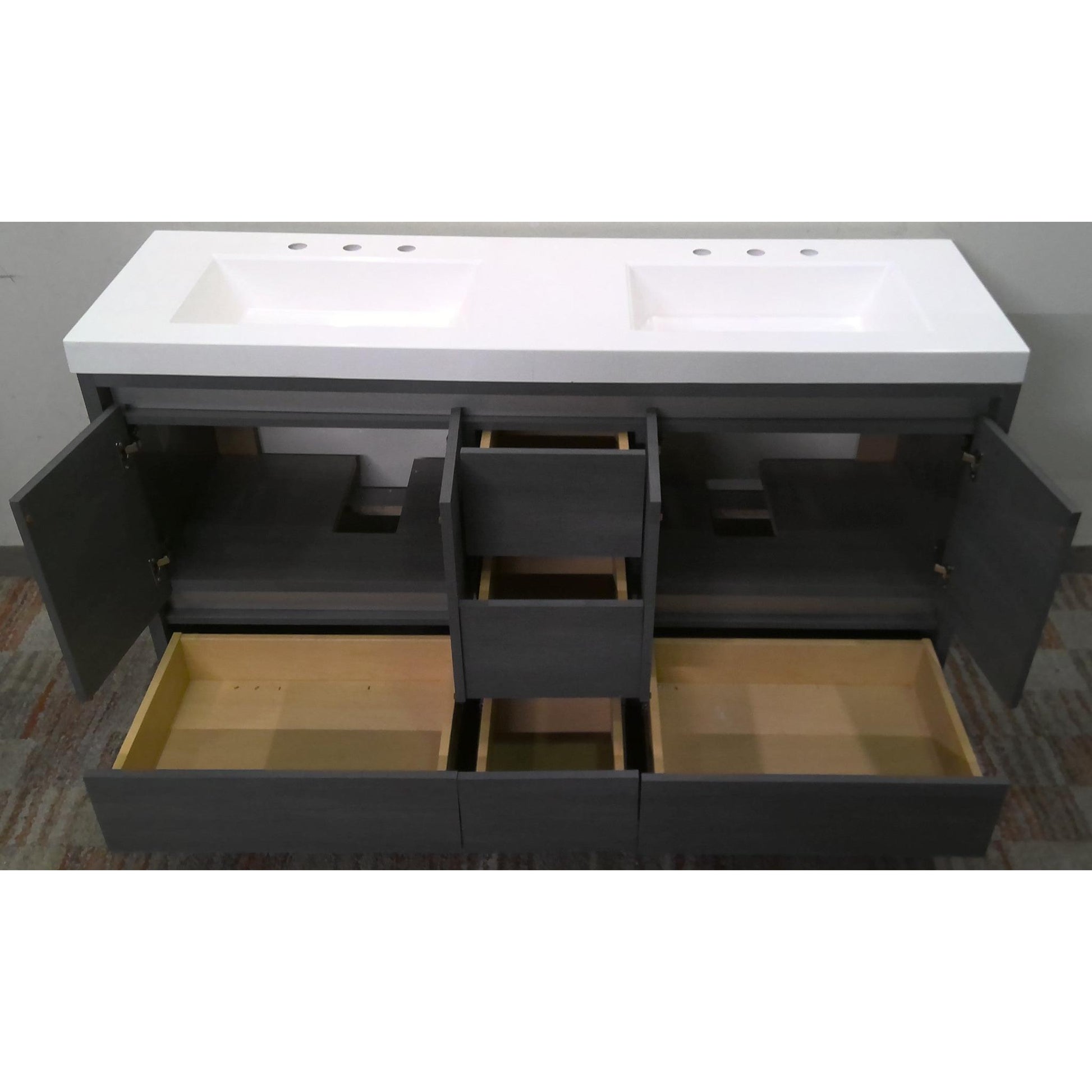 60" Gray Double Sink Vanity with White Cultured Marble Top