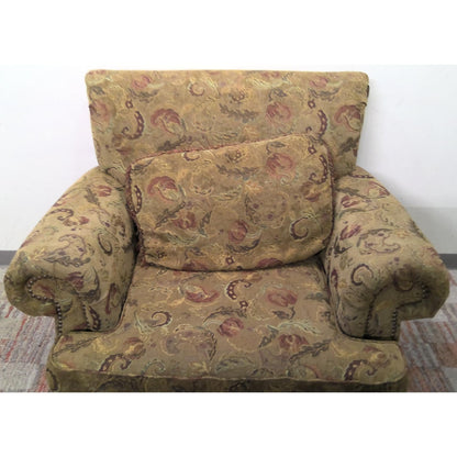 Green Floral Armchair with Ottoman