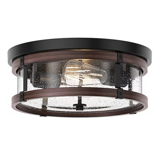 14" Black Indoor 2-Light Flush Mount