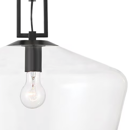 Black Modern Clear Glass Dome Large Hanging Pendant Light