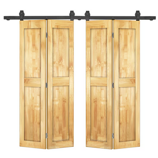 52-in x 84-in Weather Oak Stained Pine Wood Hollow Core Double Bifold Barn Door