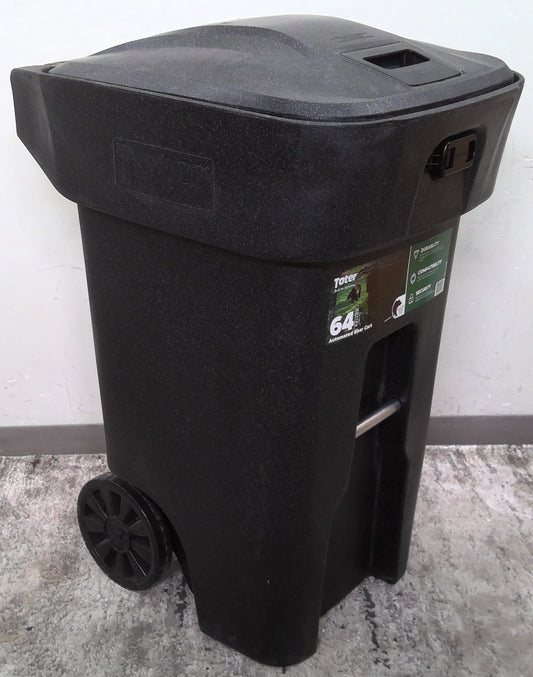 Bear Resistant 64 Gallon Black Polyethylene Wheeled Garbage Can With Lid