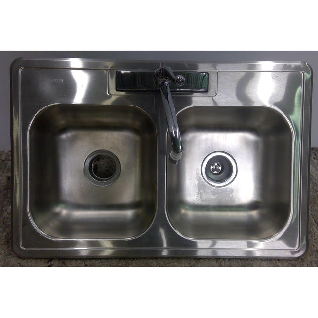 33" Double Bowl Stainless Steel Sink with Faucet