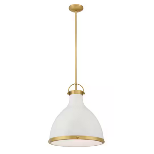 Cream and Legacy Brass Cone Pendant Light with Etched Opal Glass Shade
