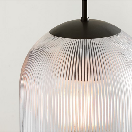 Large Ribbed Glass Pendant Light in Bronze
