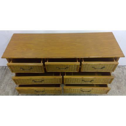 56" Dresser with Wicker Pattern Drawers
