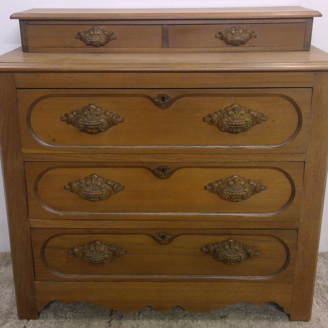Antique Wood Dresser with Ornate Wood Drawer Pulls