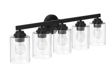 5 Light Matte Black Transitional Bathroom Vanity Light