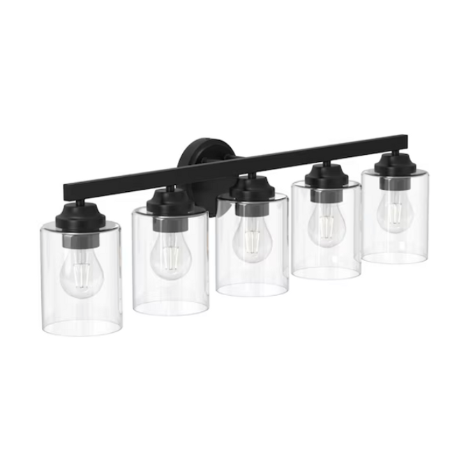5 Light Matte Black Transitional Bathroom Vanity Light