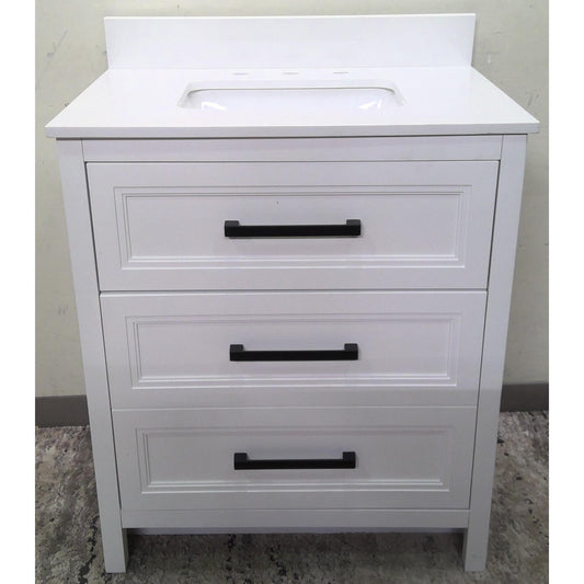 30" White Vanity with White Engineered Stone Top