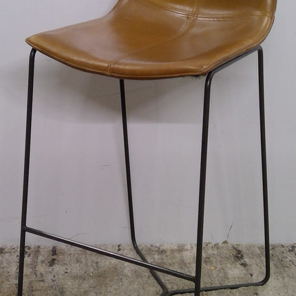 Barstool with Brown Faux Leather Seat and Black Metal Legs
