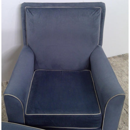 Blue Swivel Rocking Armchair with Ottoman