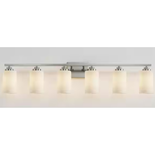 6-Light Brushed Nickel Vanity Light with Frosted Glass Shade