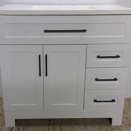 36" White Vanity Cabinet with Cultured Marble Top