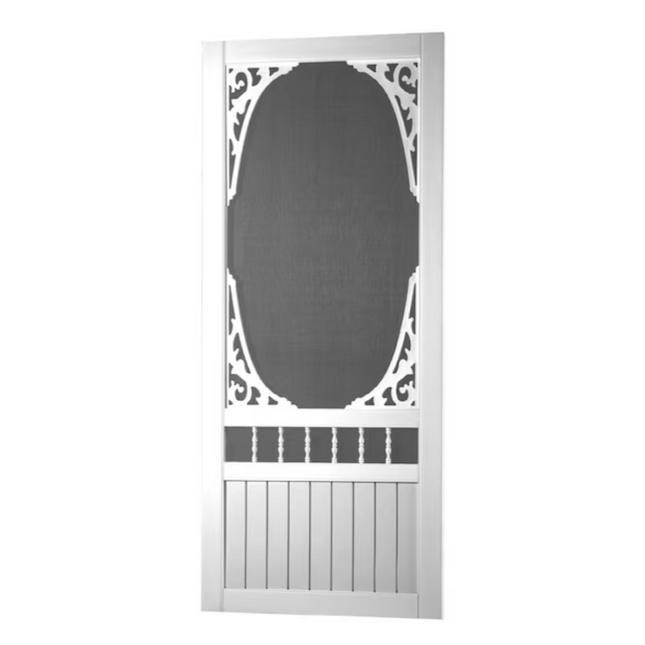 White 36x80 Inch Reversible Solid Vinyl Single Hinged Screen Door