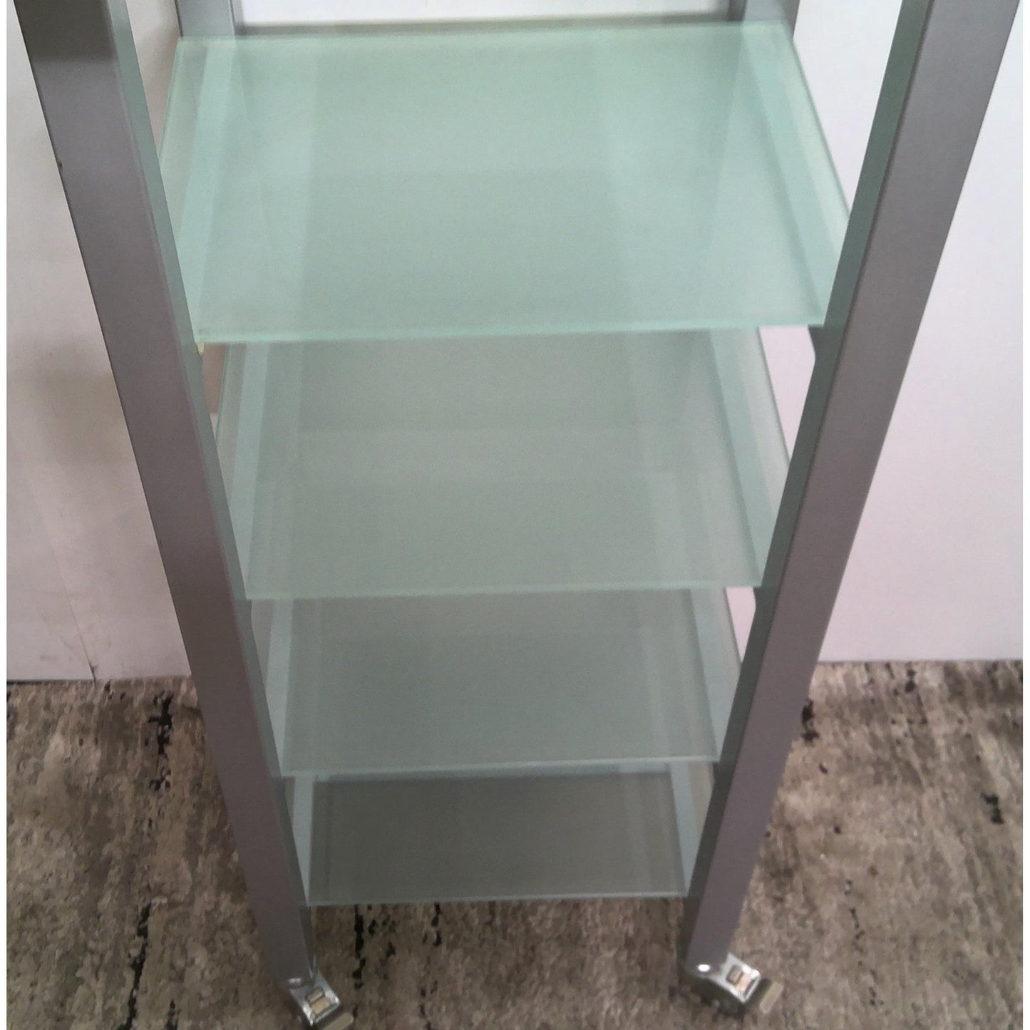 Rolling Metal and Glass Shelving Unit