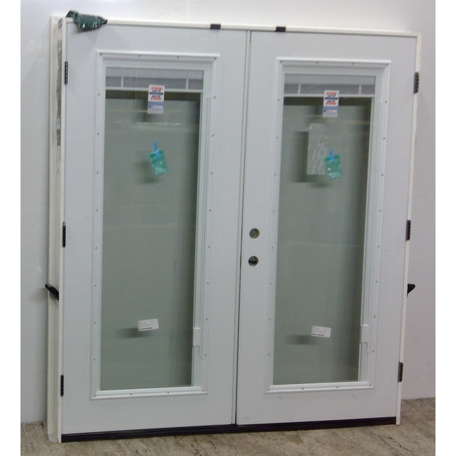 72 in. x 80 in. Primed Steel French Patio Door w/Full Lite Low-E Glass and Interior Mini Blinds
