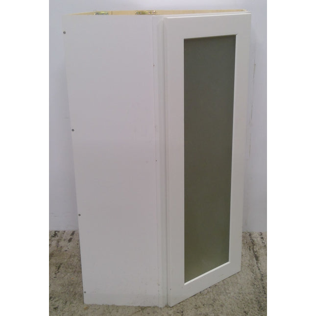 White Plywood Upper Corner Cabinet With Glass Door 24 Inch