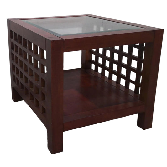 Wooden Glass-Top End Table