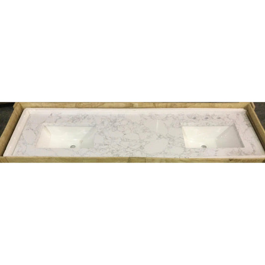 White Marble 72” Double Sink Vanity Top
