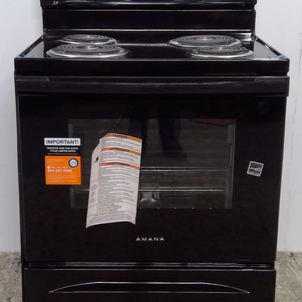 Amana 30-Inch Black Electric Range with Extra-Large Oven Window