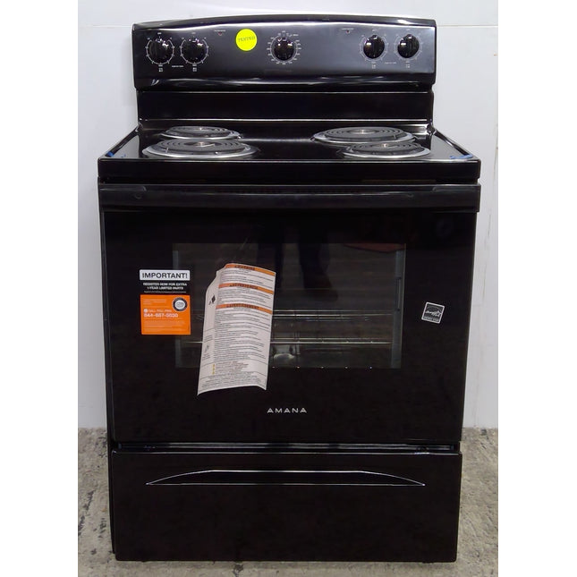 Amana 30-Inch Black Electric Range with Extra-Large Oven Window