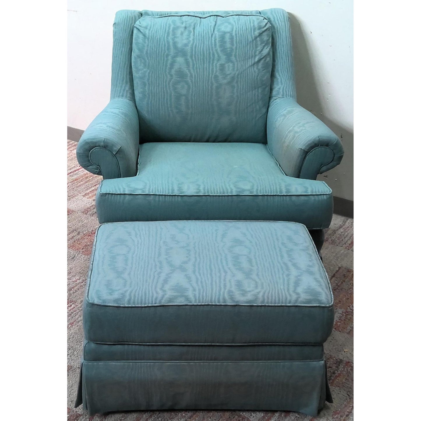 Green Armchair with Ottoman