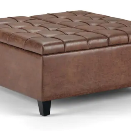 36 in. Wide Vegan Leather Coffee Table Storage Ottoman in Distressed Umber Brown