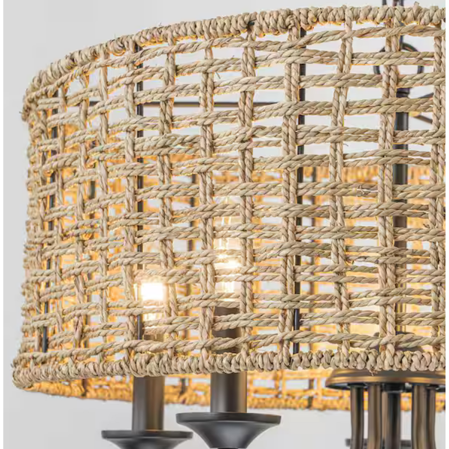 5-Light Modern Rustic Hand-Woven Drum Chandelier with Farmhouse Natural Rattan Shade