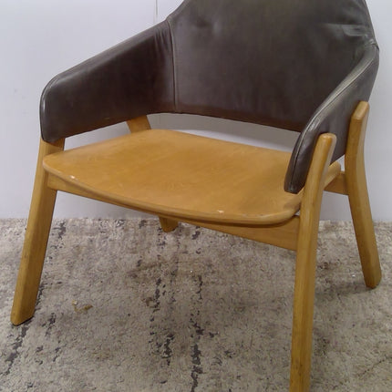 Wood Guest Chair with Green Faux Leather Backrest and Arms